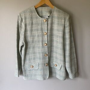 VINTAGE blue tweed wool blend blazer coat jacket